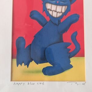 "Happy Blue Cat" Sign Litho by T. Booth